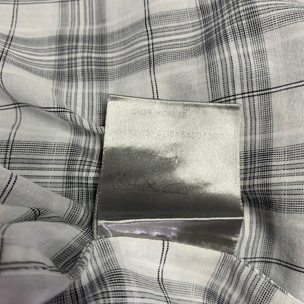 DIOR HOMME Size L White Grey Plaid Cotton Button Up Long Sleeve Shirt - Picture 7 of 7